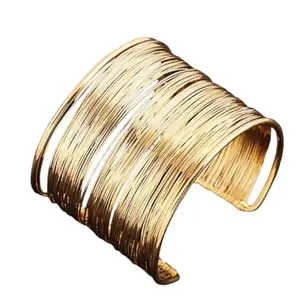 THE PERKY GEMS, Gold Plated Mesh Cuff Bracelet for Women, Textured Open Design, Adjustable Size