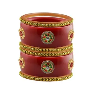 Vidhya Kangan Stone Stud Color Red Acrylic Bangle | Over Size | Plus size |For Woman and girlsChura Bangles Set for Wedding and Party (sku-ban25816)