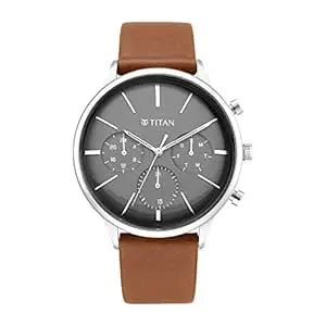 Titan Light Leathers Quartz Multifunction Anthracite Dial Brown Leather Strap Watch For Men - NT90134SL01