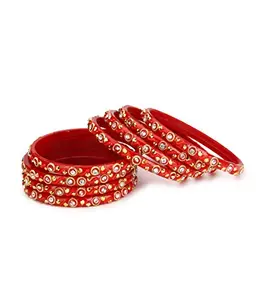 Parties Red Glass 8 bangle Cum Kada Set Full decorative With Golden & White Crystal Stone With Safety Box-DU (Bangle-DU_2.8.a_bang)
