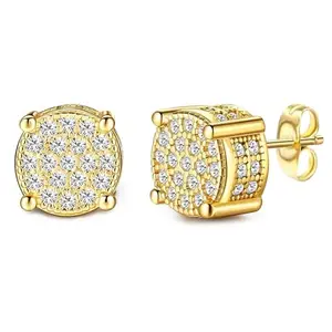 Peora Gold Plated Cubic Zirconia Studded Round Stud Earrings Fashion Jewellery Gift for Women & Girls