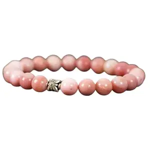 RRJEWELZ Natural Pink Opal 8mm Round Shape smooth Cut Beads 6.5 Inch Stretchable Bracelet for Men & Women.|STBR_RR_07757_6.5