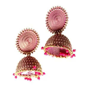 Mak_World_Floral Design Jhumka Earrings for Women- Traditional Bollywood Ethnic Bridal Wedding Indian Pearl Hangings Meenakari jhumka (Pink)