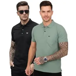Basic Things Men Tshirt Combo, Collar with Pocket, Combo T Shirt for Men, Collar Polo T Shirt, Cotton Blend (Pack of 2)