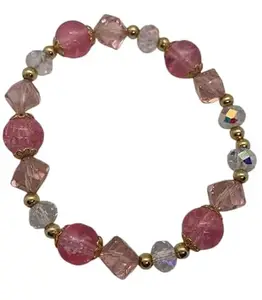 Crystal Beaded Bracelet for Women, Pink and Gold Tones, Fashion Jewellery