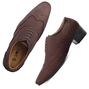 YUVRATO BAXI Men's 2" Height Increasing Suede Material Casual Brown Formal Brogue Laceup, Derby Shoes with Pu Sole.- 5 UK