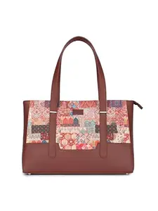 ZOUK Kutch Gamthi Abstract Printed Vegan Leather Multicolor Maya Multitasker Tote Bag With Detachable Laptop Sleeve