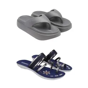 ZENWEAR Extra Soft Classic Casual wear with Flexibility Technology Flip Flop Combo for Women's/Girl's(6110+1945)(7) Multicolor