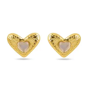 PALMONAS Vintage Gold Heart Stud Earring for Women - Gift for Girls & Women | Waterproof & Anti-Tarnish Earrings, Women's Jewellery