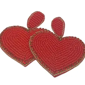 Red Heart Shaped Stud Earrings with Rhinestones