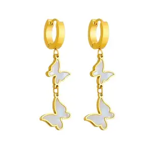 Myjewel New Fashion White shell Butterfly Drop pendant dangle Stainless steel earrings