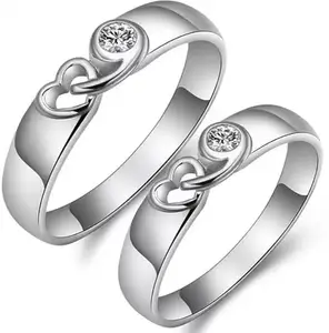 Lila Heart with Crystal Love Birds Couple Rings for Boys & Girls Stainless Steel Cubic Zirconia Ring (BZR_309-HrtwCrystlCpleRng(M:04)_Prnt)