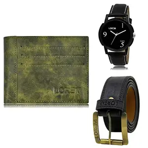 LOREM Watch-Artificial Leather Belt & Wallet Combo for Men (Fz-Lr06-Wl17-Bl01)