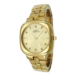 HMT FASHION Round Gold Dial Square Case Quartz Movement Triple Fold Clasp Watch for Women and Girls Ladies Fashion Watch