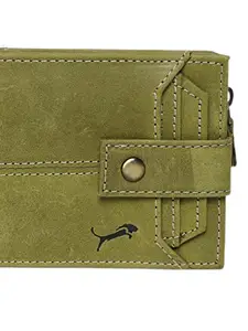 WILD EDGE Genuine Leather Olive Green Card Holder/Wallet with Button Closure for Men/Women - Stylish Leather Card Holder/Wallet with Currency Compartment and Card Pockets (Pack of 1)