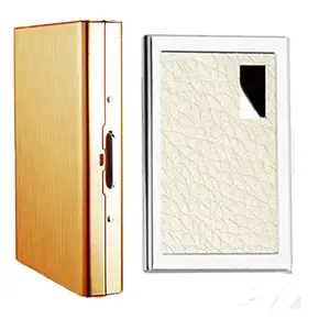 Stealodeal 6 Slot White Leather with 8 Slot Rosegold RFID Blocking (Unisex) Card Holder (Combo of 2)