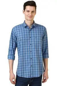Allen Solly Men's Checkered Slim Fit Shirt (ASSFQSPPS17450_Blue