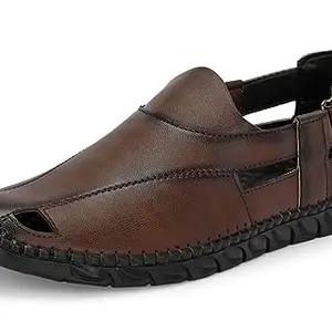 MACTREE Brown Polyurethane (PU) Fisherman Sandals for Men- 10 UK