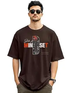 ENCIGER Men Oversized Cotton T-Shirt | Drop Shoulder Graphic Printed Loose Fit Casual Streetwear Tee for Men