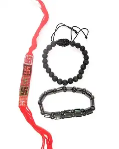 SREENATHJI Shreenathji Swastik, Megnet-Chumbamkiya and Lava Band Brecelet