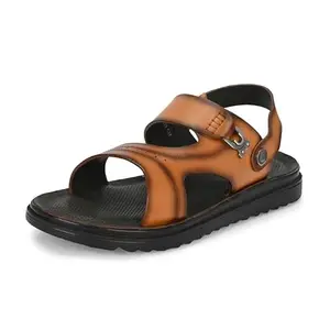 HITZ Men's Tan Leather Open Toe Slip-On Slippers - UK 6