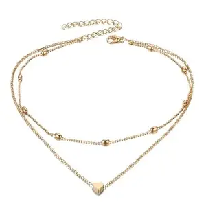 Vembley Stylish Multilayer Chain Pendant Necklace for Women and Girls Minimalist Heart Star Bohemian Crystal Choker Necklace