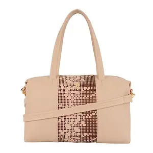 Baggit Women Beige Duffel Handbag Small Size | Ladies Stylish Casual Purse Bag