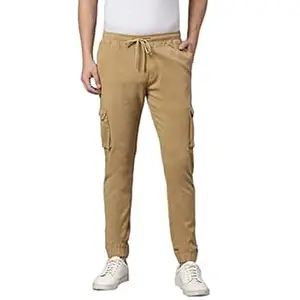 Dennis Lingo Solid Cotton Cargo Joggers for Men Tapered Fit, Mid Rise, Ankle Length, Multi-Pocket Drawstring Stretchable Cargos for Men, Casual Trousers