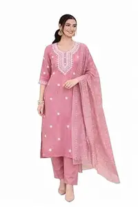 Women’s Cotton Chikankari Kurti Set with Pant & Dupatta | Lucknowi White Thread Embroidery 3 Piece Ethnic Suit Set for Women | Traditional Festive & Casual Wear