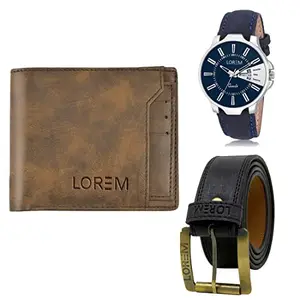 LOREM Watch-Artificial Leather Belt & Wallet Combo for Men (Fz-Lr23-Wl24-Bl01)