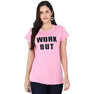 FUNDAY FASHION Women's/Girls Regular Fit Half Sleeves T-Shirt (Light Pink WO, Large)