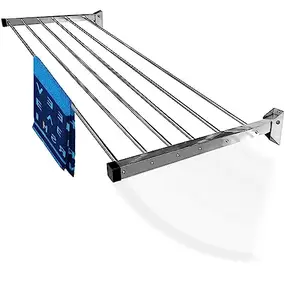 Bherunath Glider Stainless Steel Heavy Duty bWall Mounted Foldable Cloth Drying Stand/Cloth Dryer Stand/Sianless Steel 304 Cloth Dryer Rack (6 Pipe, 4 Feet)