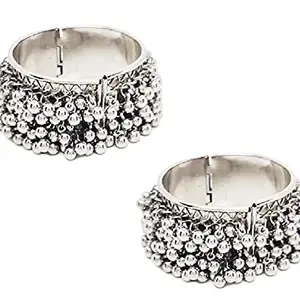 Paninaro Adjustable Silver Oxidised Ghungroo Bangle 1 Pairfor Women/Girls