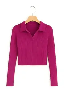 Trendy Ribbed Collar Crop Top for Women with Stylish Fit and Comfort