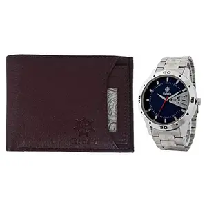Rabela ® Men's Combo Pack of Wallet and Watch Analog Steel Strap Rww-718