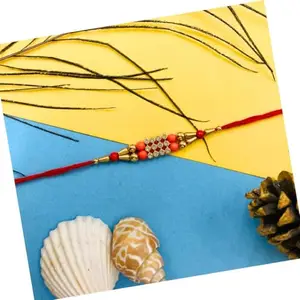 JAICRAFTPUR RAGHAV CRAFTS Elegant Rakhi for Your Bhayia || Designer Rakhi For Brother ||Siblings On This Raksha Bandhan Celebration II Rakhi combo Set of Roli Chawal, Fridge Magnet, Greeting Card (R J24SSG0501)