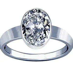 Ramneek Jewels 10.25-10.50 Ratti American Diamond Oval Zircon Gemstone Silver Plain Design Ring For Men & Women