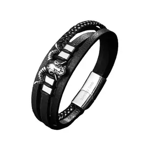 University Trendz Stainless Steel Sheep Head Multi Layer Synthetic Leather Bracelets for Men