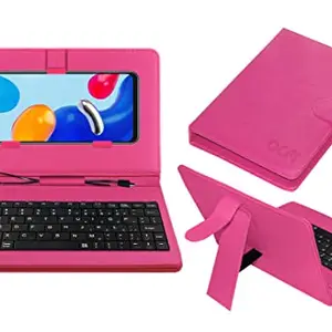 ACM Keyboard Case Compatible with Redmi Note 11 Mobile Flip Cover Stand Direct Plug & Play Device for Study & Gaming Pink