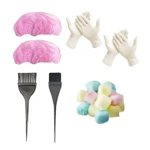BlackLaoban Dye Brush Large & Small 2PCS, 2X Reusable Elastic Shower Cap And 2X Gloves For Hair Dyeing and Bleaching With Free Cotton Balls Pink (Pack Of 7)