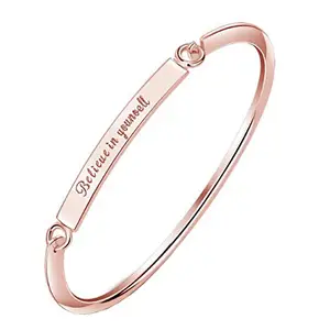 Yellow Chimes Classic Fashion Engraved Beliver In Yourself inspirational message Rose Gold Plated Kadaa Bracelet For Men and Women