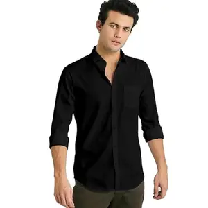 PURNPURUSH World Cotton Blend Casual Slim Fit Solid Button Down Dress Shirt for Men Color Black Size L
