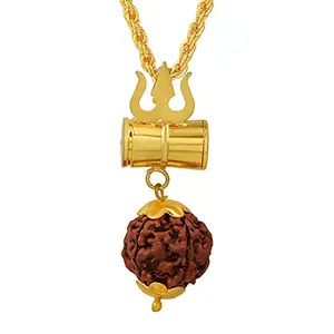 Morir Gold Plated Shiv Mahadev Shiv Shakti Trishul Damru Rudraksha Pendant Locket Necklace Temple Jewellery for Men and Women