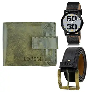 LOREM Mens Combo of Watch with Artificial Leather Wallet & Belt FZ-LR47-WL22-BL01