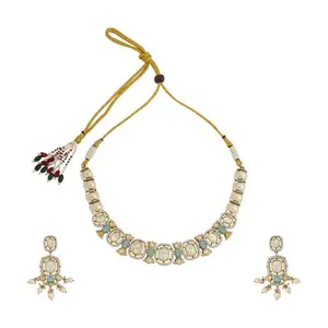 Kushal's Fashion Jewellery Mint Victorian Plated Ethnic Kundan Necklace Set - 417637