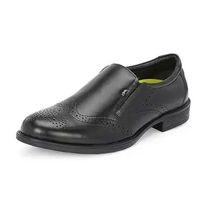 HITZ Men's Black Leather Slip On Formal Brogue Shoes - 10