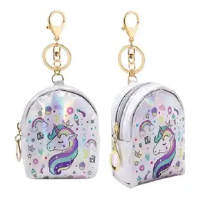 Krystal Rainbow Spark Mini Zipper Wallet with Unicorn Theme Radiant Twilight Unicorn Wallet with Keyring (Size: 4 x 3 Inches) Pack of 2