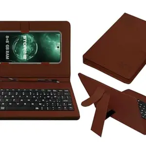 ACM Keyboard Case Compatible with Lava Storm Mobile Flip Cover Stand Direct Plug & Play Device for Study & Gaming Brown