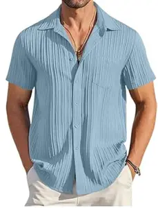 Zombom Men's Casual Button Down Shirts Short Sleeve Poly Cotton Shirt Fashion Textured Beach Summer Shirts| Men Stylish Shirt | Men Fancy