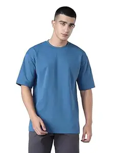 TECHNOSPORT Men Round Neck Drop Shoulder T-Shirt with ELASTO Plus Gym T Shirt for Men Sports Tee for Him Male Polyester Top